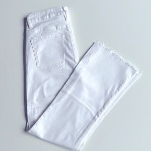Refuge white jeans high waist, kick flare, distressed hem